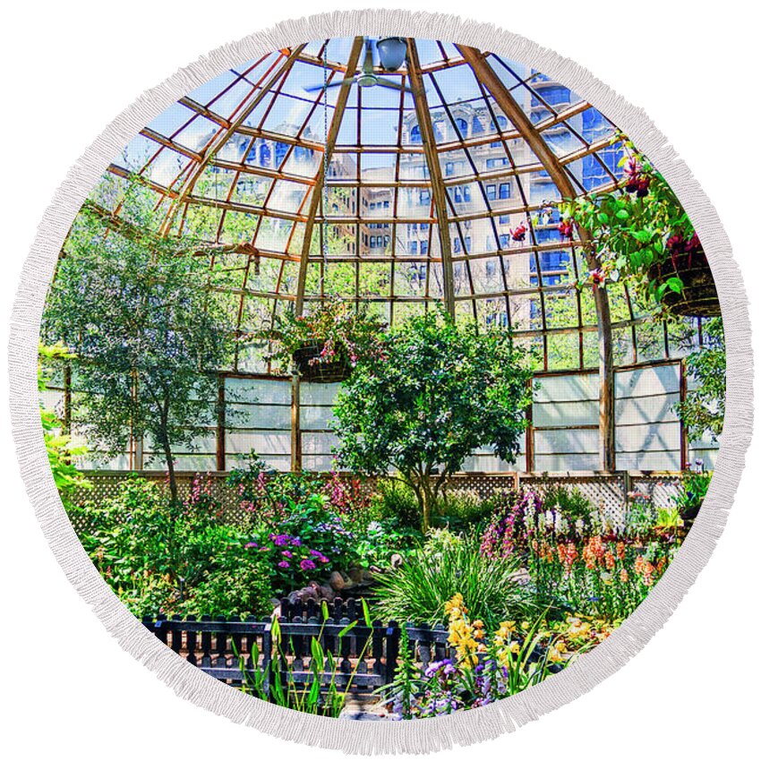 Architecture Round Beach Towel featuring the photograph Lincoln Park Conservatory-001-C by David Allen Pierson