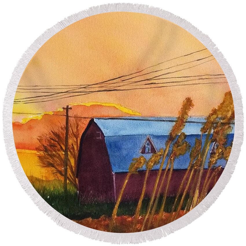 Barns Round Beach Towel featuring the painting Linden by Ann Frederick
