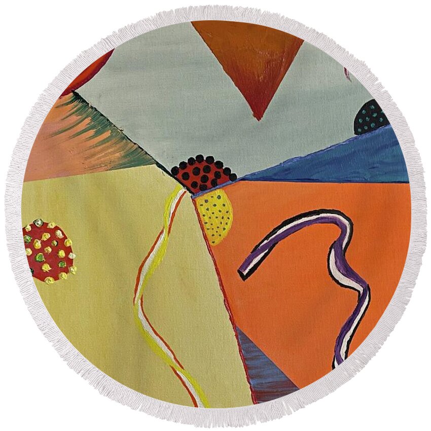 Abstract Round Beach Towel featuring the painting Lines and Circles by Lisa White