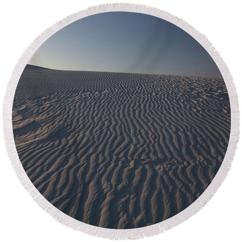 Dunes Round Beach Towel featuring the photograph Lines in the dunes at White Sands National Park in New Mexico by Eldon McGraw