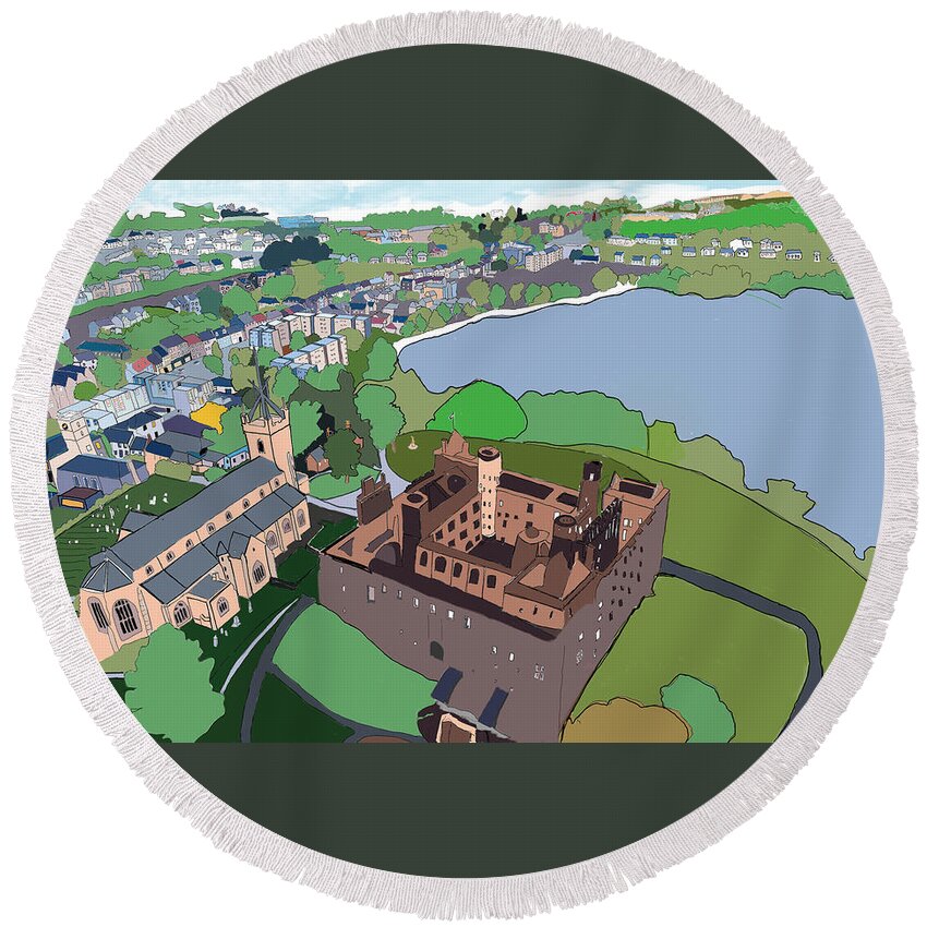 Linlithgow Round Beach Towel featuring the digital art Linlithgow Palace by John Mckenzie