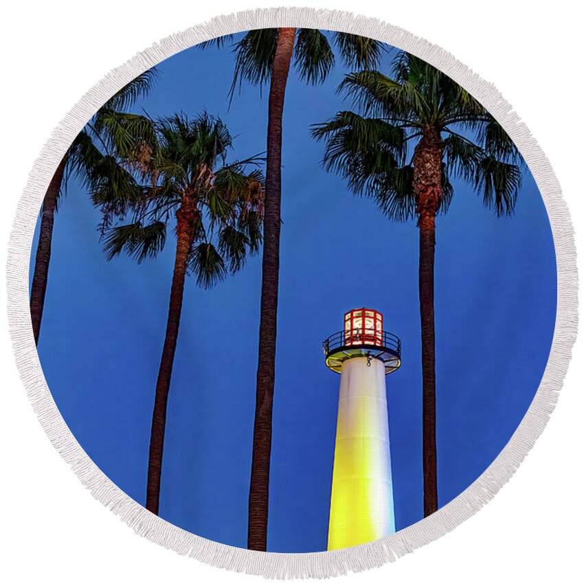Lion Lighthouse Round Beach Towel featuring the photograph Lion Lighthouse, Long Beach, California by Roslyn Wilkins
