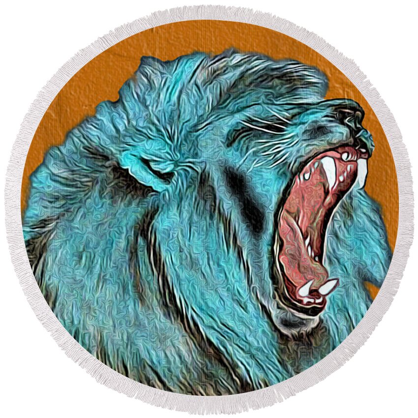 Abstract Round Beach Towel featuring the mixed media Lion's Roar - Abstract by Ronald Mills