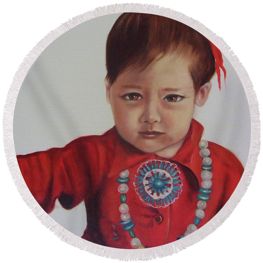 Indians Round Beach Towel featuring the painting Little Indian Girl by Joni McPherson