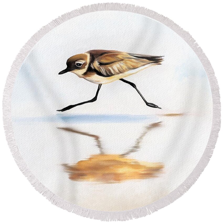 Bird Round Beach Towel featuring the painting Little Jogger by Tammy Lee Bradley