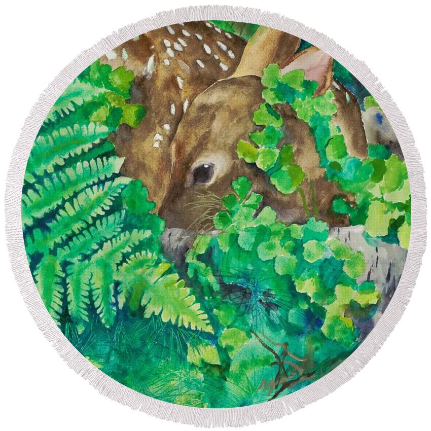 Fawn Round Beach Towel featuring the digital art Little One by Joe Baltich