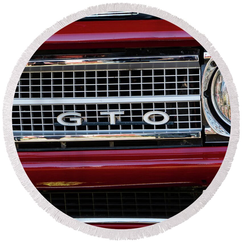 Car Round Beach Towel featuring the photograph Little Red GTO by Bonny Puckett