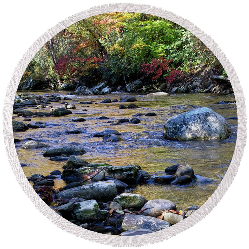 Cascades Round Beach Towel featuring the photograph Little River In Autumn 2 by Phil Perkins