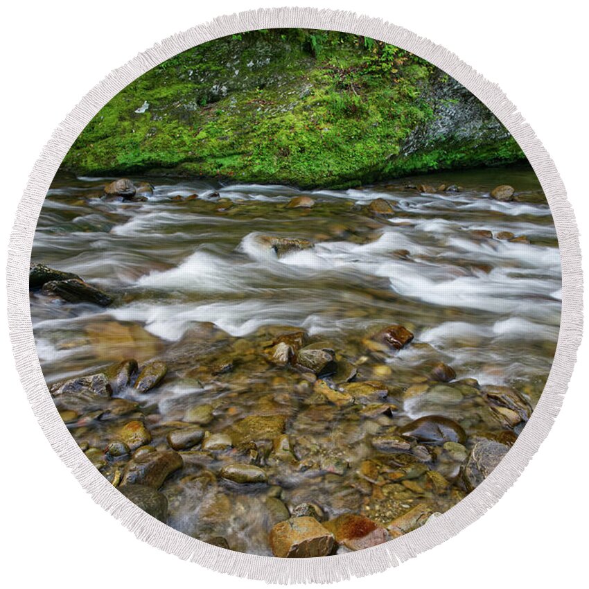 Smokies Round Beach Towel featuring the photograph Little River Rapids 10 by Phil Perkins