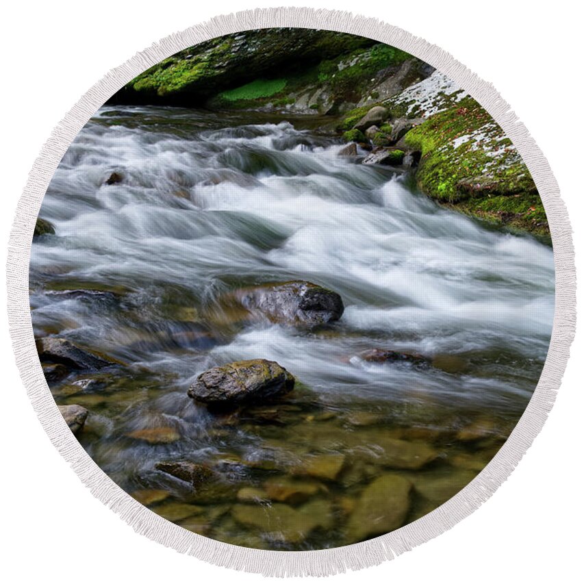 Smokies Round Beach Towel featuring the photograph Little River Rapids 15 by Phil Perkins