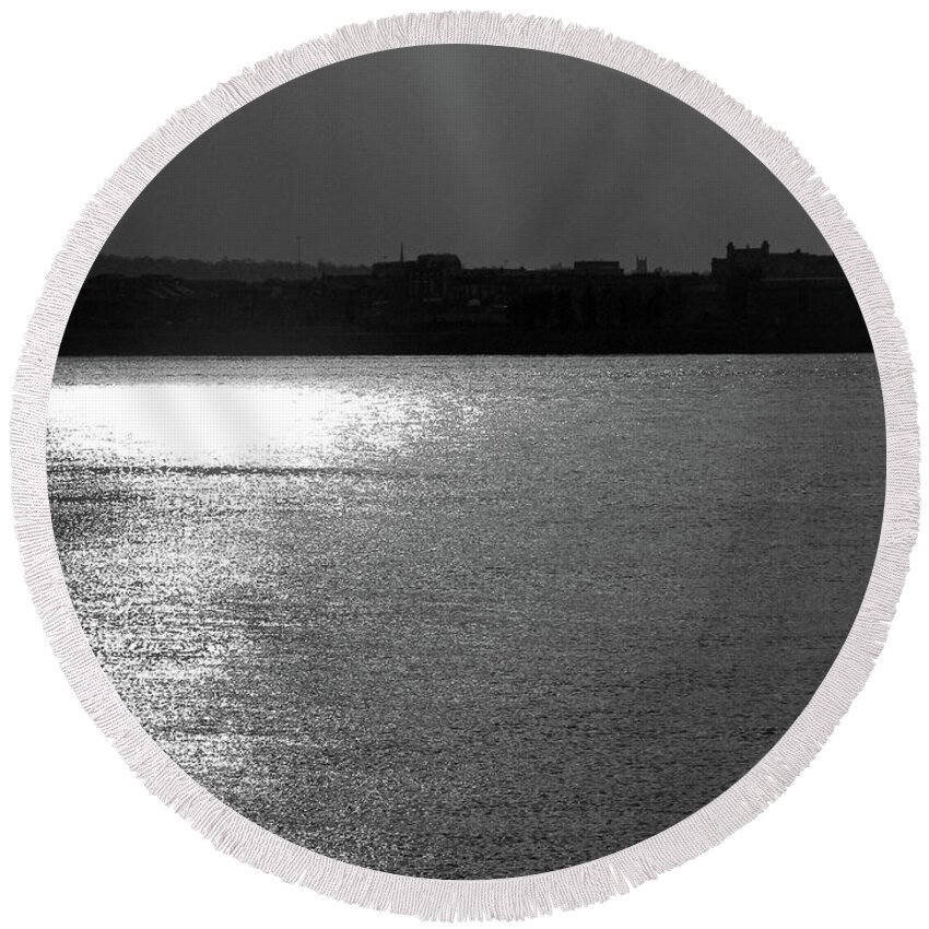 Liverpool Round Beach Towel featuring the photograph LIVERPOOL. River Mersey. Sunlight. by Lachlan Main