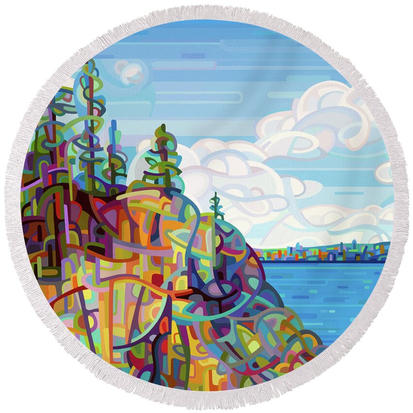 Summer Lake Round Beach Towel featuring the painting Living on the Edge by Mandy Budan