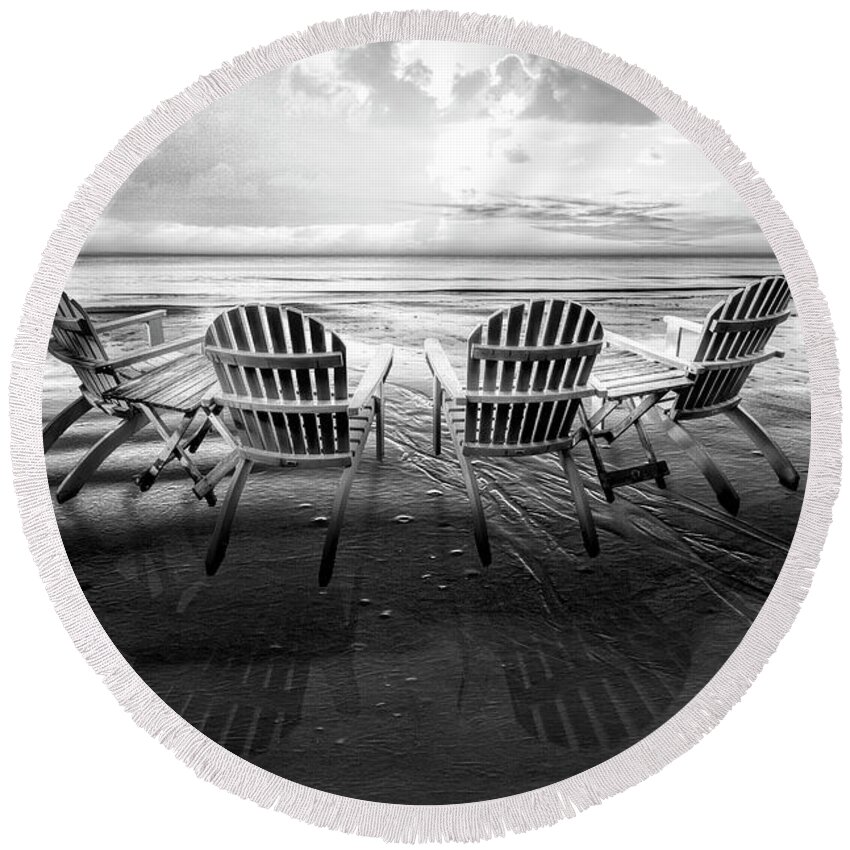 Black Round Beach Towel featuring the photograph Living the Beach Life Black and White by Debra and Dave Vanderlaan