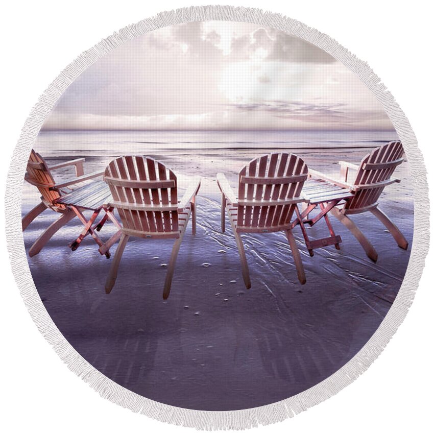 Chairs Round Beach Towel featuring the photograph Living the Cottage Beach Life by Debra and Dave Vanderlaan