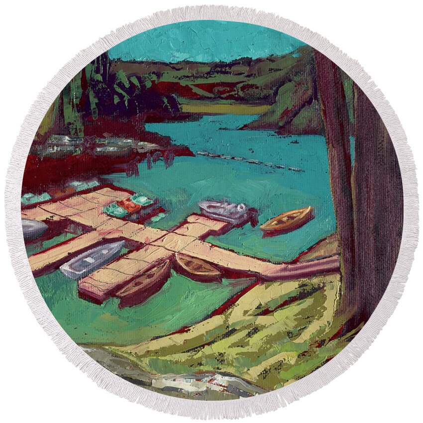 Kayak Round Beach Towel featuring the painting Loch Lomond by PJ Kirk