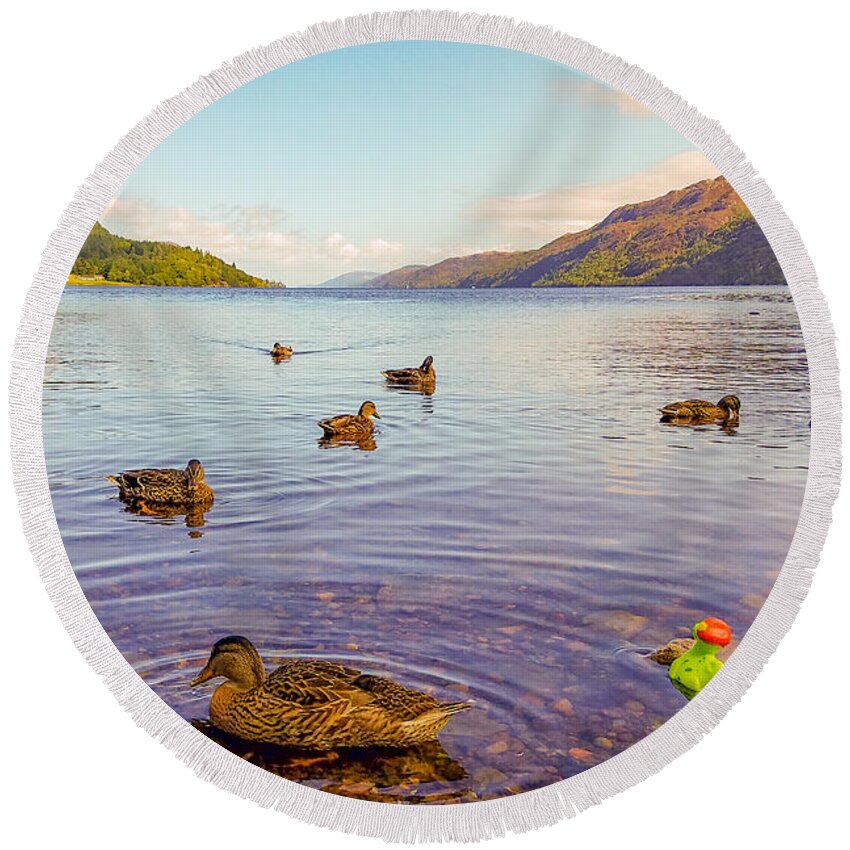Loch Ness Monster Round Beach Towel featuring the photograph Loch Ness Monster Sighting by Bonny Puckett
