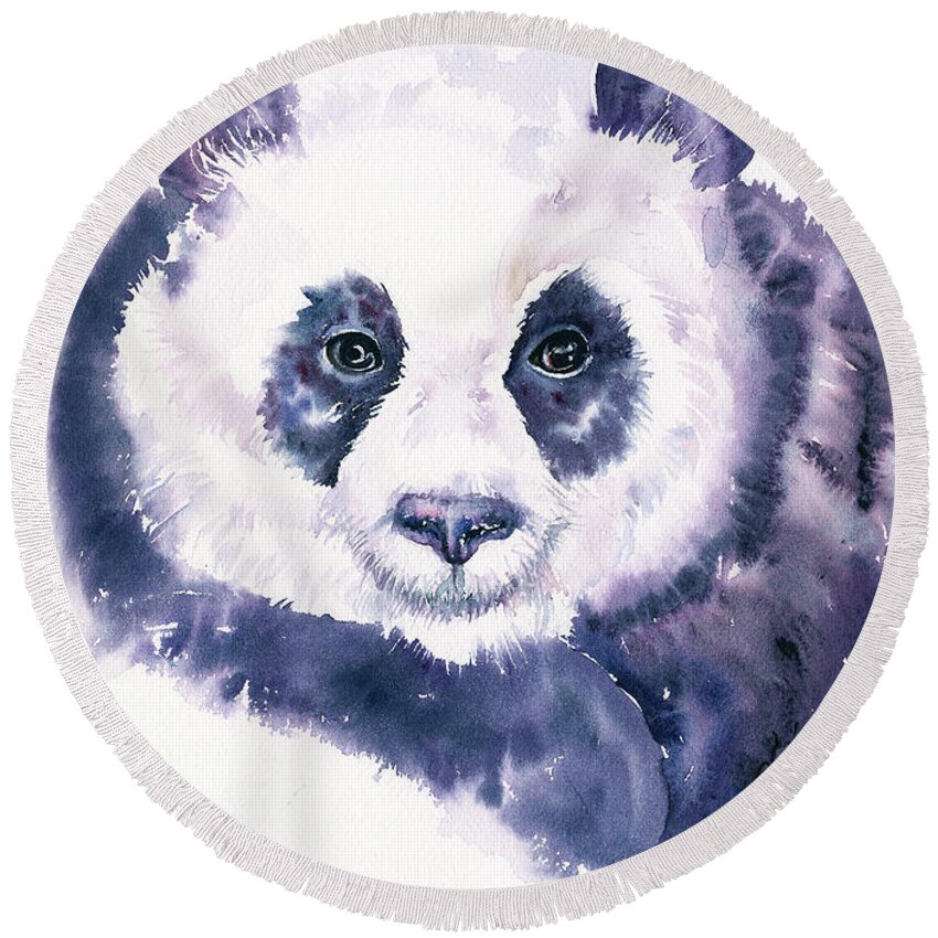 Panda Round Beach Towel featuring the painting Lola by Arti Chauhan
