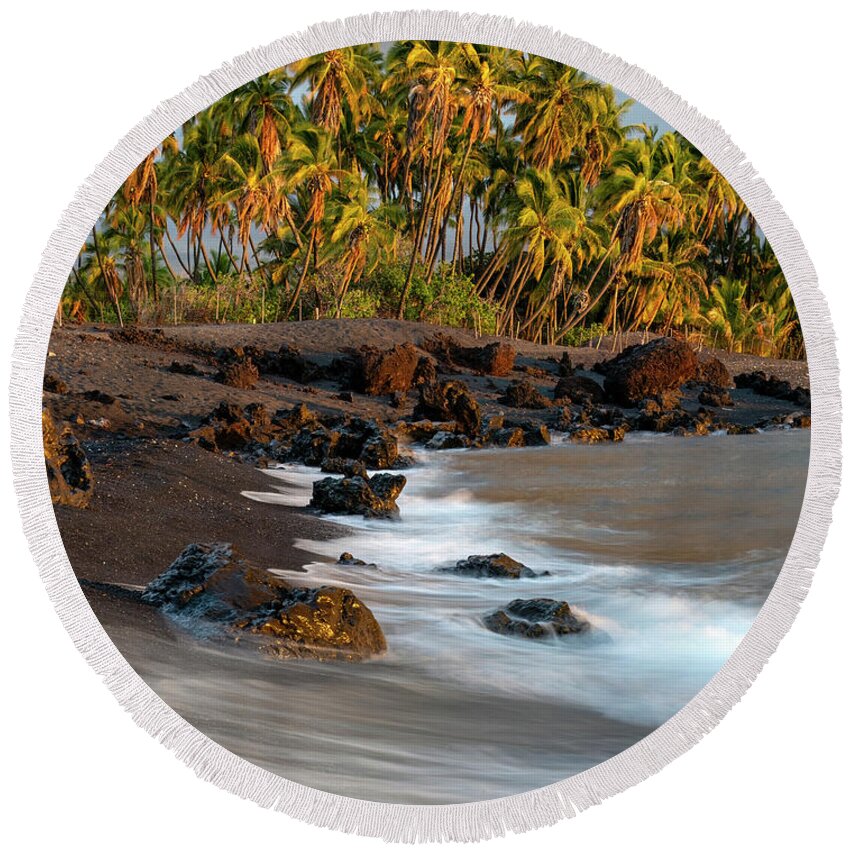 Hawaii Round Beach Towel featuring the photograph Lone Palm Beach Sunset by Christopher Johnson