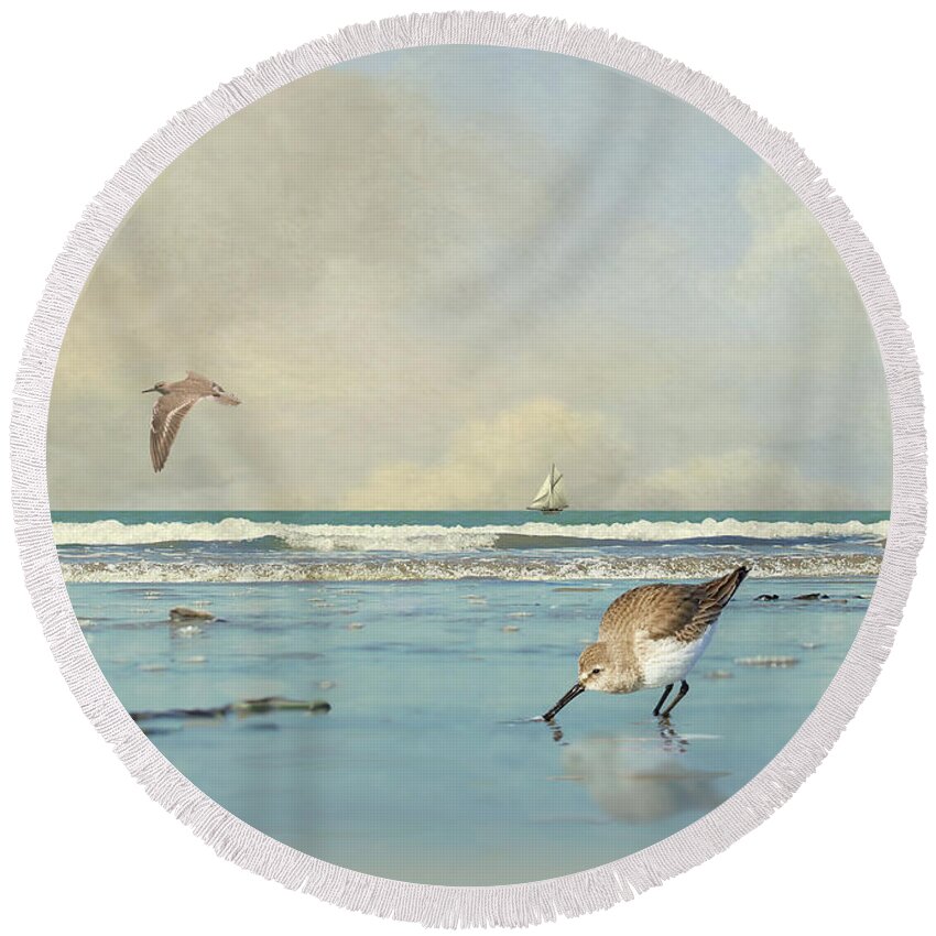 Sandpiper Round Beach Towel featuring the digital art Lone Sandpiper by M Spadecaller