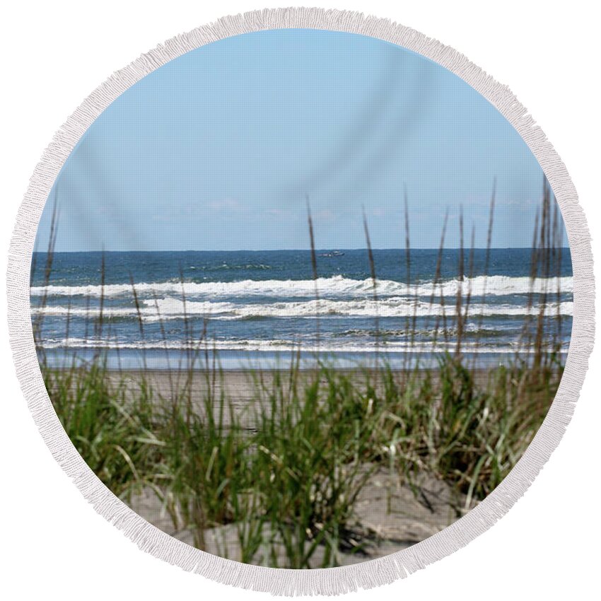 Beach Round Beach Towel featuring the photograph Long Beach Seashore by Mary Gaines