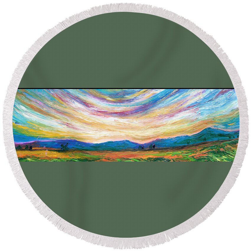 View Round Beach Towel featuring the painting Long View by Chiara Magni