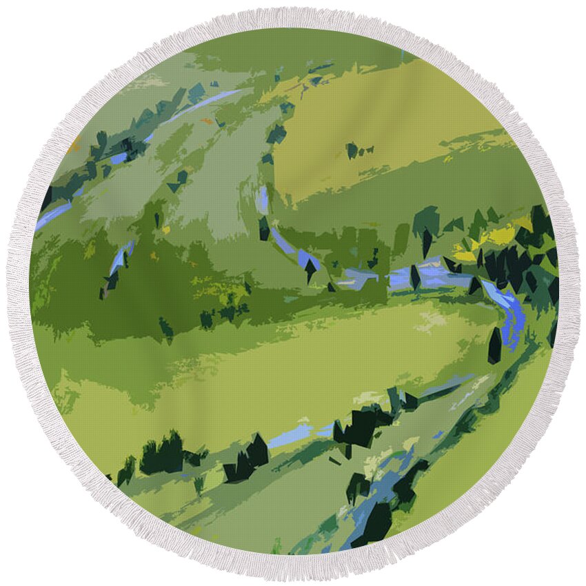 Landscape Painting Round Beach Towel featuring the painting Look Down by Nancy Merkle