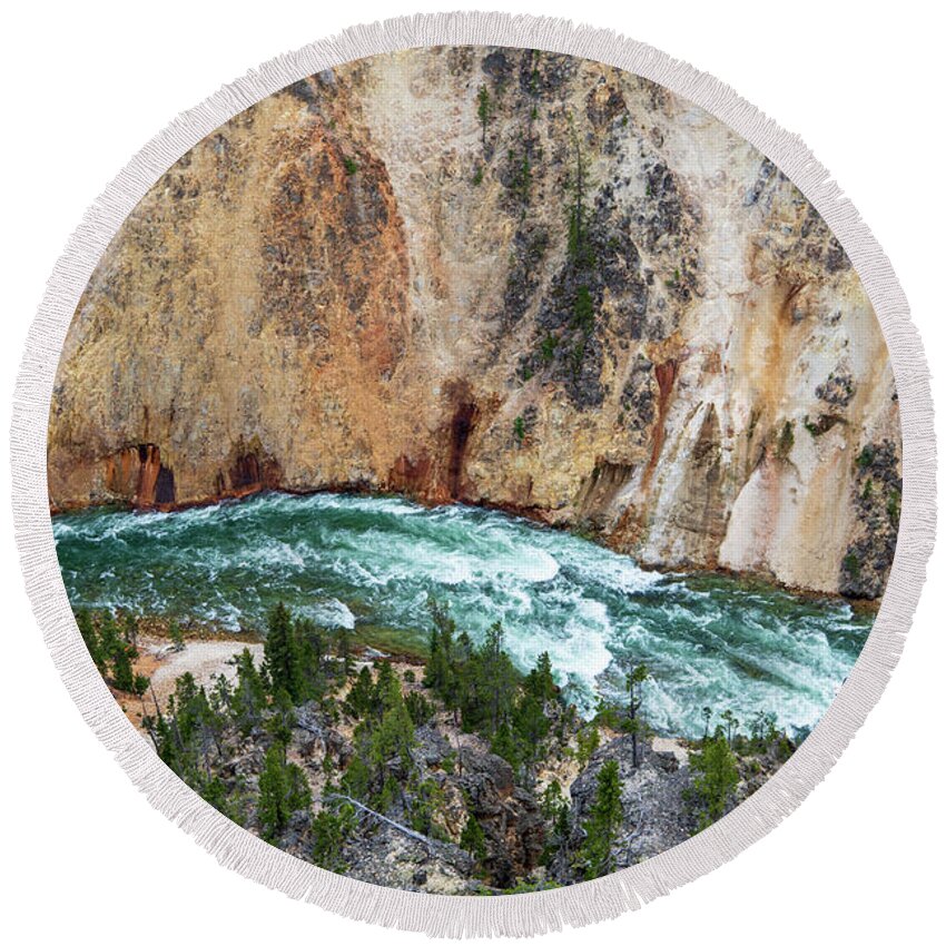 Yellowstone Round Beach Towel featuring the photograph Looking 1000' into the Grand Canyon of the Yellowstone by Rose Guinther