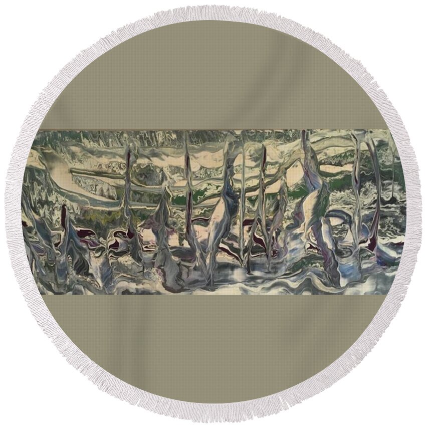 Abstract Round Beach Towel featuring the painting Looking Further by Ron Durnavich