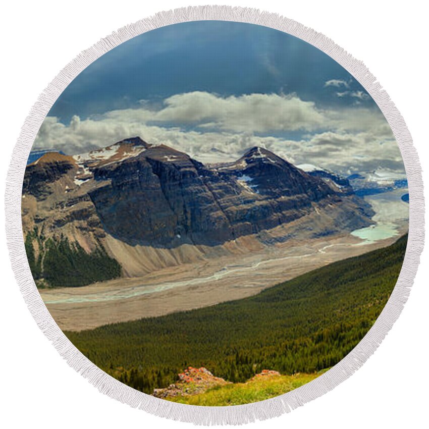 Parker Ridge Round Beach Towel featuring the photograph Looking Out Over Parker Ridge by Adam Jewell