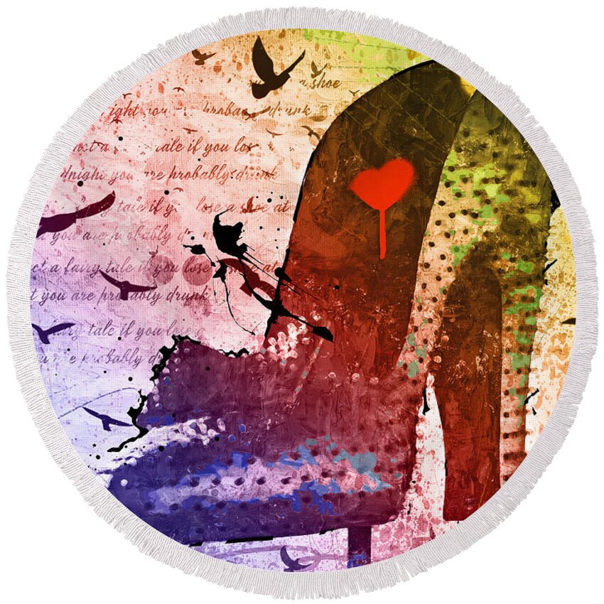 Shoe Round Beach Towel featuring the mixed media Lost at Midnight by Bonny Puckett