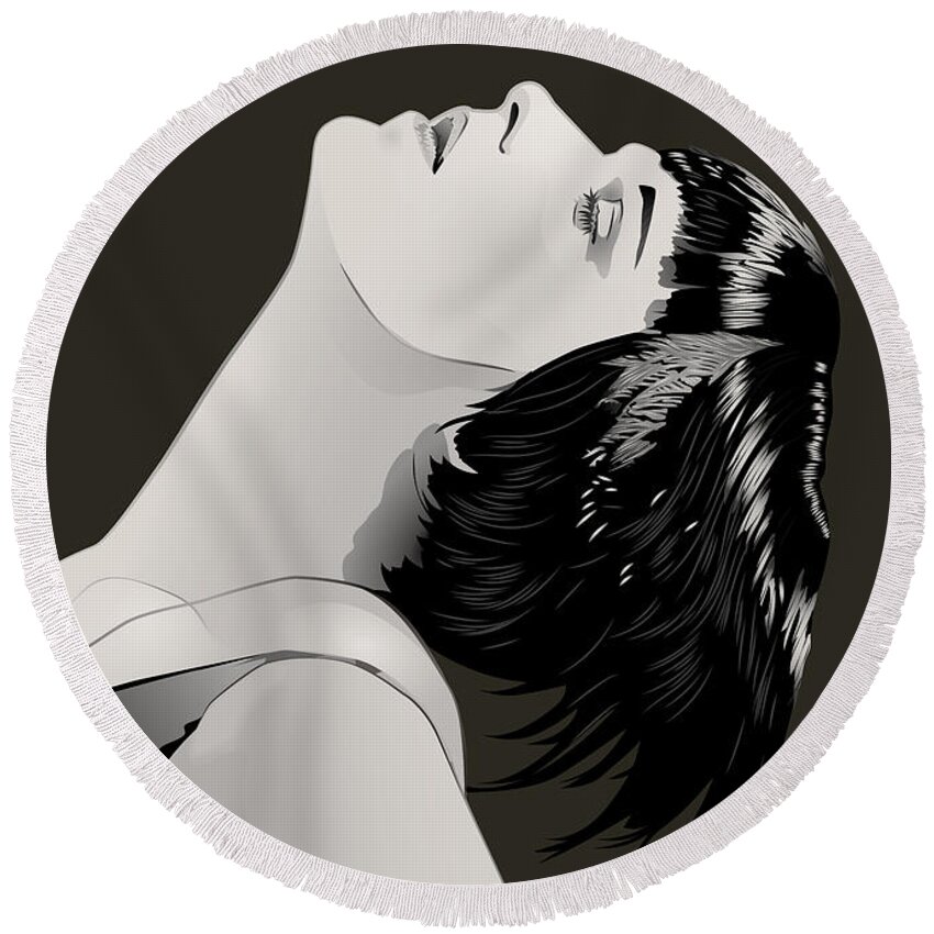 Louise Brooks Official Round Beach Towel featuring the digital art Louise Brooks in Berlin - Sable Mink by Louise Brooks