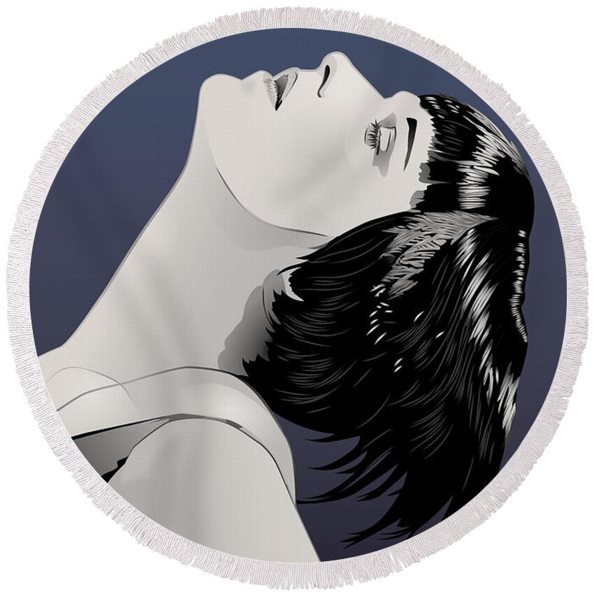 Louise Brooks Official Round Beach Towel featuring the digital art Louise Brooks in Berlin - Sapphire Nocturne by Louise Brooks