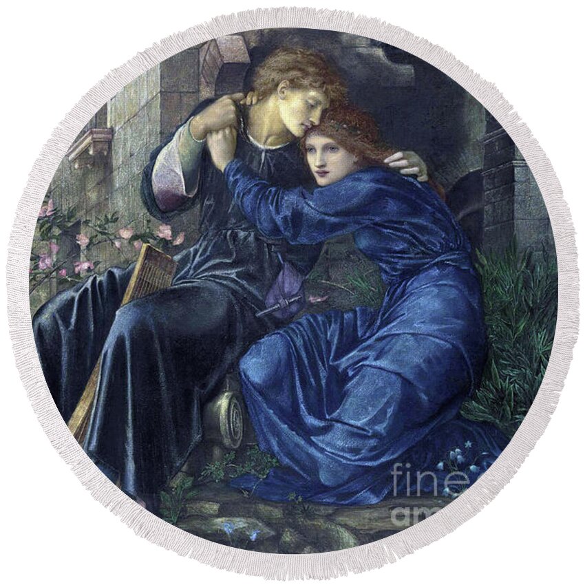 Pre-raphaelite Round Beach Towel featuring the painting Love among the Ruins 1870 by Edward Coley Burne Jones