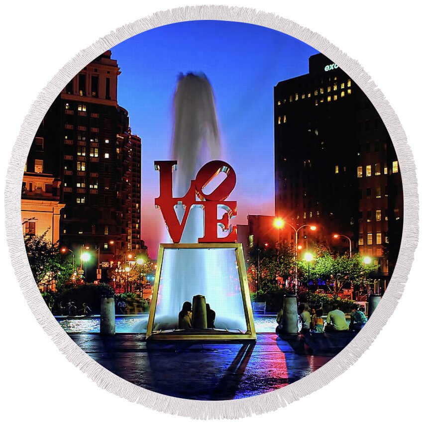 America Round Beach Towel featuring the photograph LOVE at Night by Nick Zelinsky Jr
