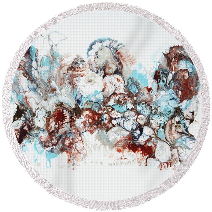 Brown Round Beach Towel featuring the painting White Peony by Katrina Nixon