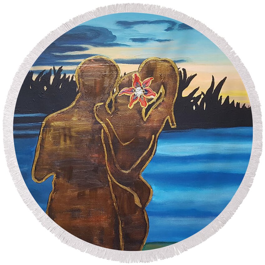 Love Round Beach Towel featuring the painting Love Dance by Rachel Natalie Rawlins