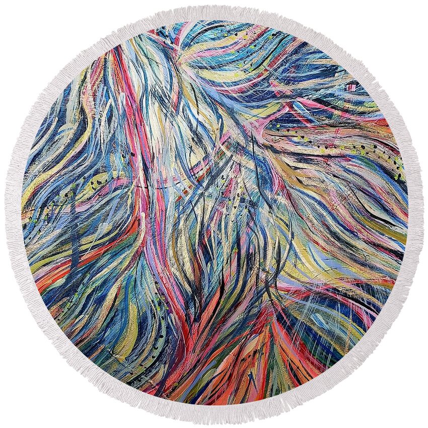 Abstract Round Beach Towel featuring the painting Love Flows Like Water by Jackie Ryan