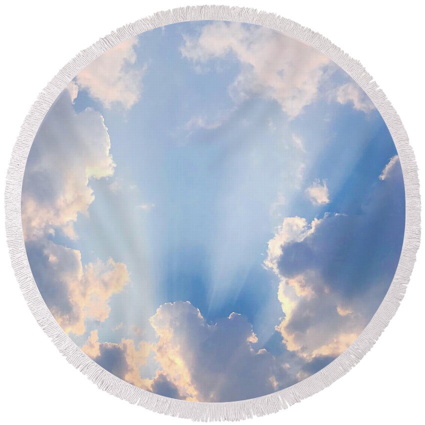 Clouds Round Beach Towel featuring the photograph Love in the Clouds #3 by Dorrene BrownButterfield