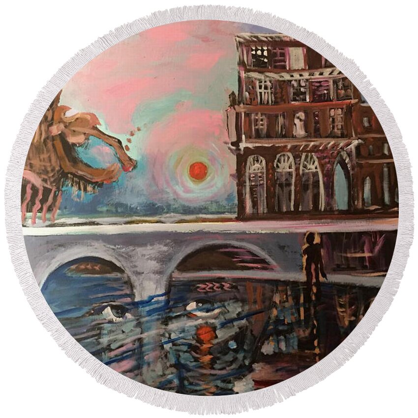 Love In The Time Of Plague Round Beach Towel featuring the painting Love In The Time Of Plague by Amzie Adams