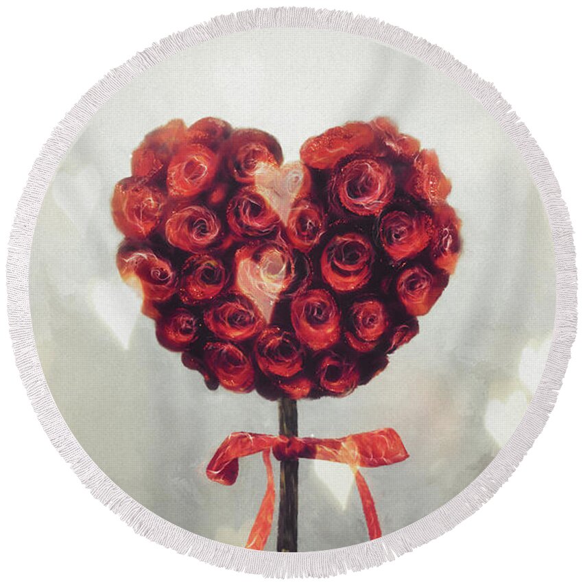 Valentine Round Beach Towel featuring the digital art Love Is In The Air by Lois Bryan