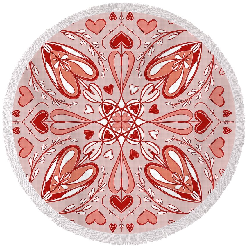 Love Round Beach Towel featuring the drawing Love Pattern by Patricia Awapara