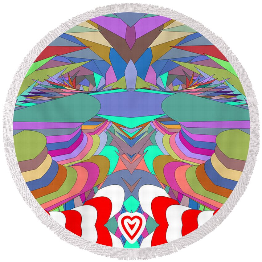 Abstract Round Beach Towel featuring the painting Love Trail by Rafael Salazar