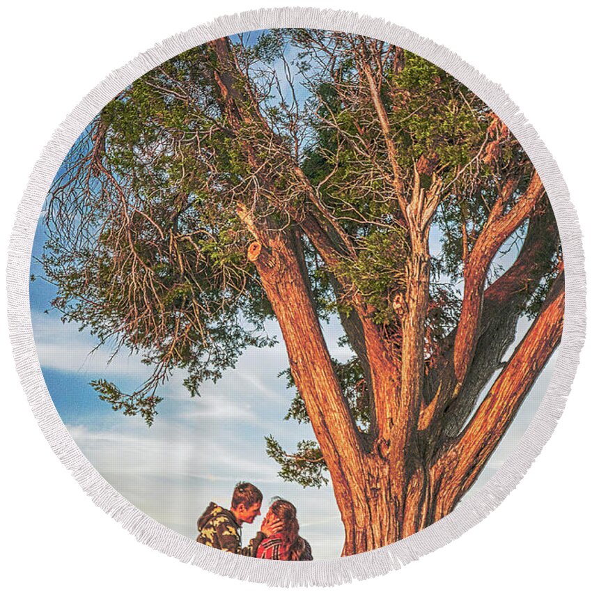 Cypress Tree Round Beach Towel featuring the photograph Love Under the Cypress Tree by WAZgriffin Digital