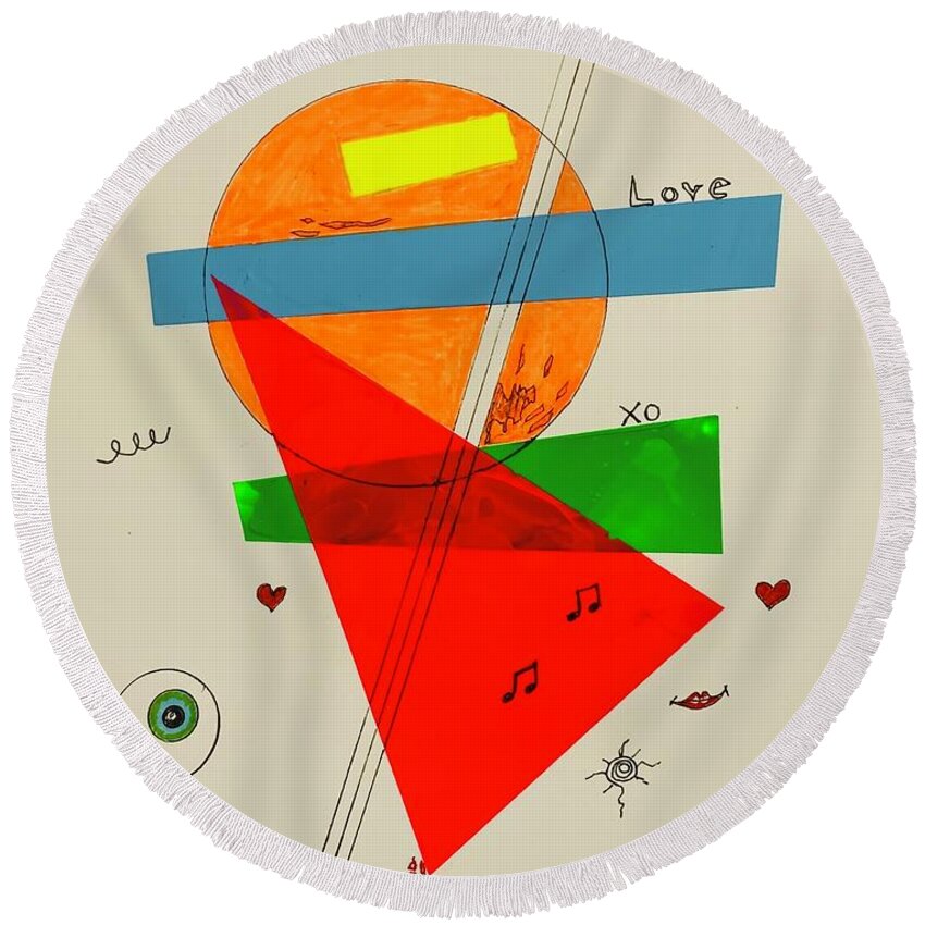  Round Beach Towel featuring the mixed media Love xo Green Under Red 111414 by Lew Hagood