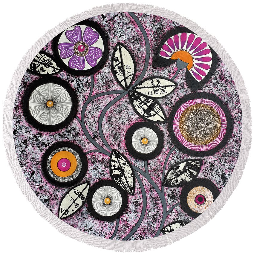 Flowers Round Beach Towel featuring the painting Lovely Flowers Pink by Graciela Bello