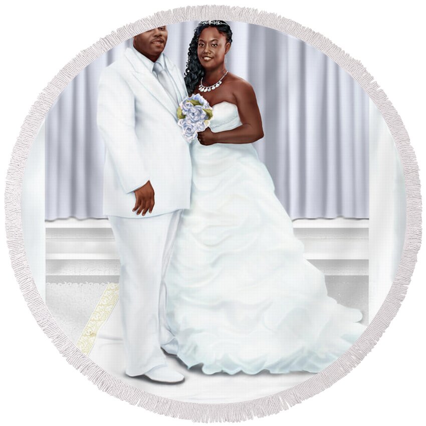 Wedding Painting Round Beach Towel featuring the painting Lovely Trena Wedding Day A4 by Reggie Duffie
