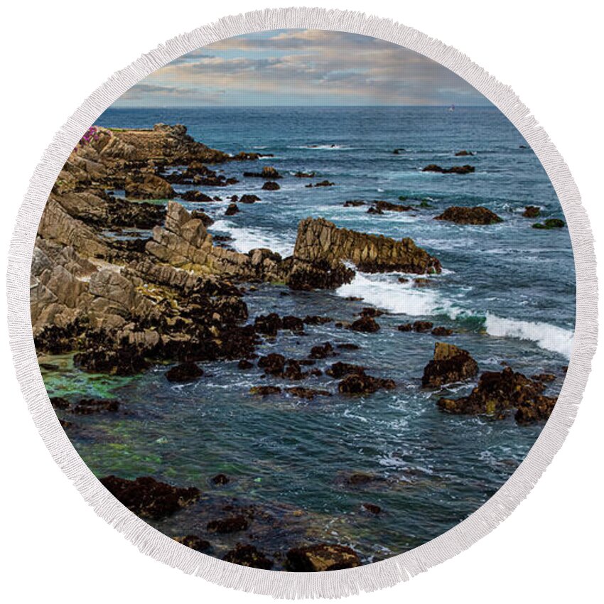 Beach Round Beach Towel featuring the photograph Lover's Point Rocky Coast by David Levin