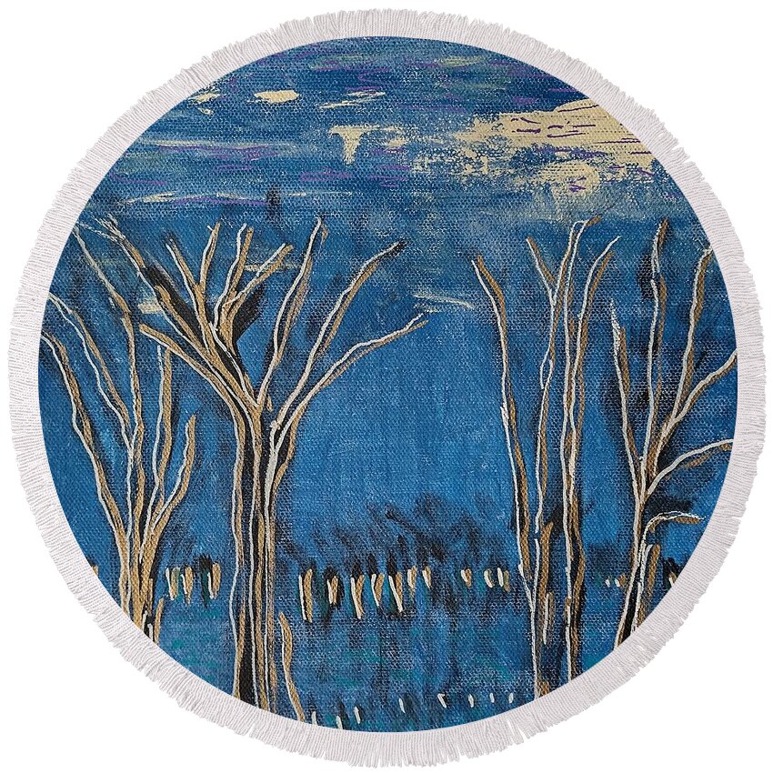 Colorado Round Beach Towel featuring the painting Low Ceiling by Pam O'Mara