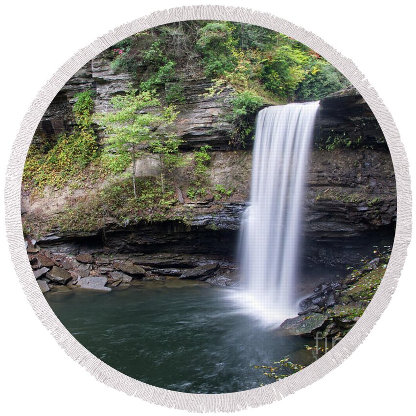 Greeter Falls Round Beach Towel featuring the photograph Lower Greeter Falls 10 by Phil Perkins