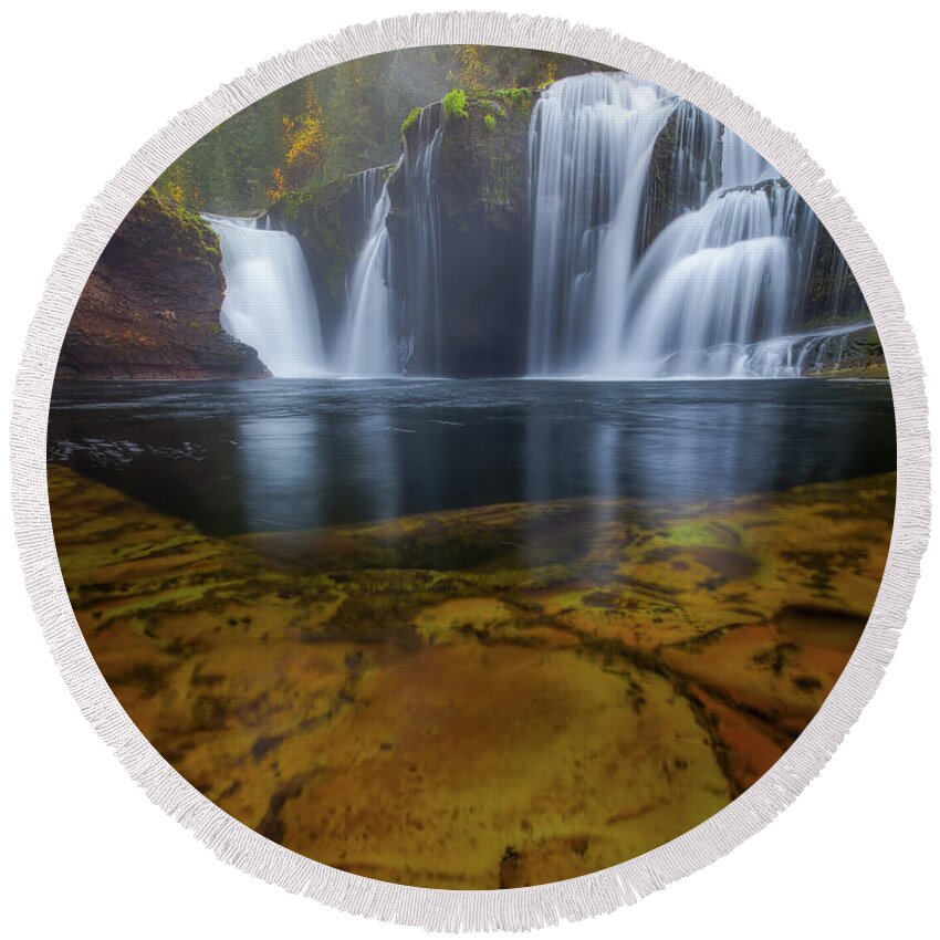 Pacific Northwest Round Beach Towel featuring the photograph Lower Lewis River Falls by Darren White